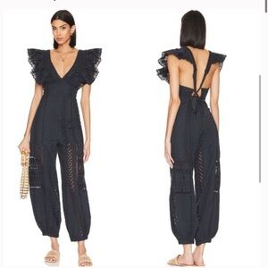 NWT Free people mikayla jumpsuit navy blue lace up back size M